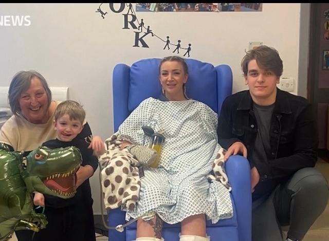 Sadie has had the support of her family and friends throughout her experience. She is pictured here with her mother, Dawn Kemp, and two sons, aged two and 16.