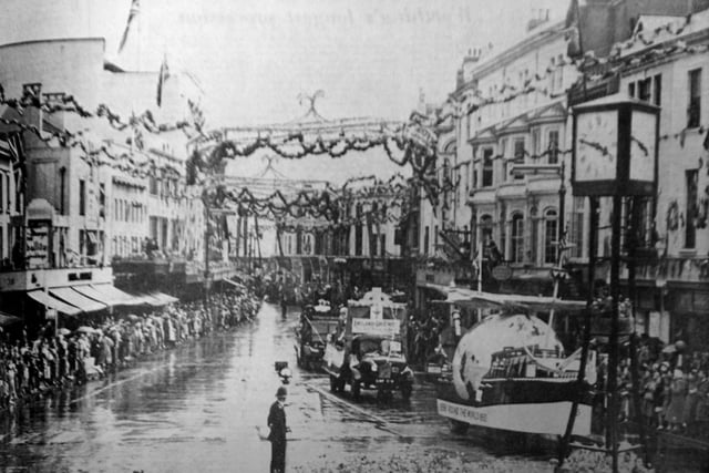 Decorations and flowers in South Street provided a colourful and attractive setting for the Worthing Coronation procession on Saturday, May 30, 1953