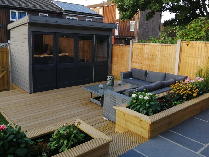 The completed deck and shed area.