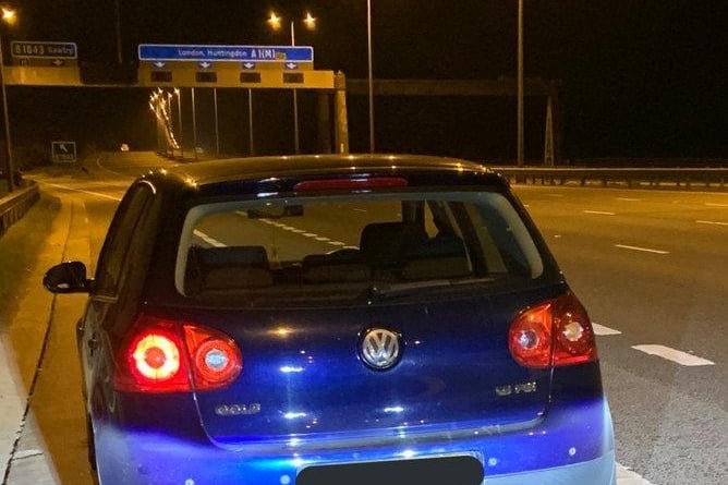 Vehicle stopped on the A1M at Sawtry. The driver had no licence