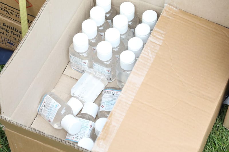 Each volunteer is issued with a bottle of hand sanitiser