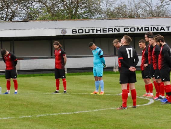 A minute's silence in honour of the Duke of Edinburgh and Shoreham FC joint chairman Ralph Prodger / Picture: Stephen Goodger