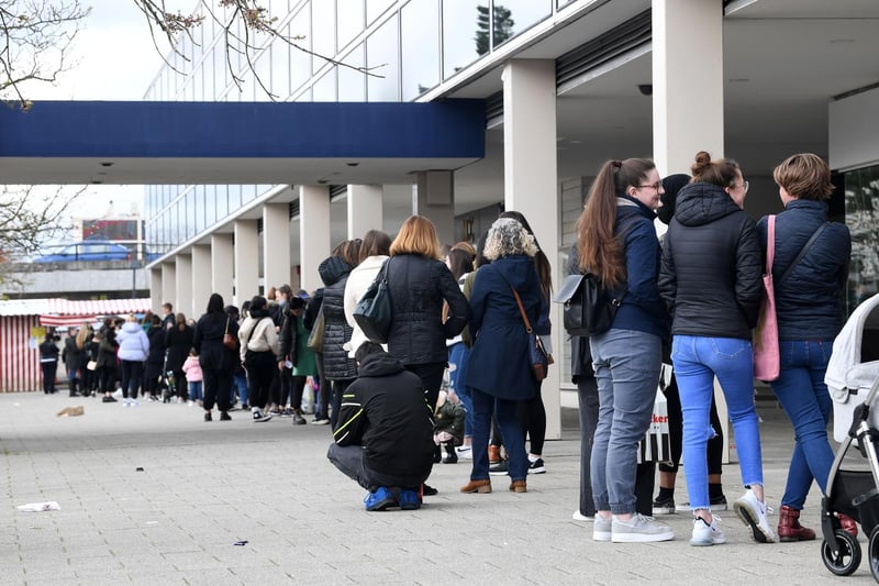 Another look at the sheer scale of the queues shoppers were facing at Milton Keynes' most popular retail spot.