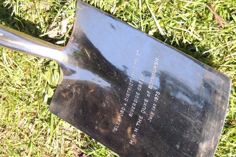 The engraved spade that the Duke of Edinburgh used in 1975 to plant a tree on Eastgate Green in Sleaford. It will form a centrepiece on an exhibition by Sleaford Museum. EMN-211204-150832001