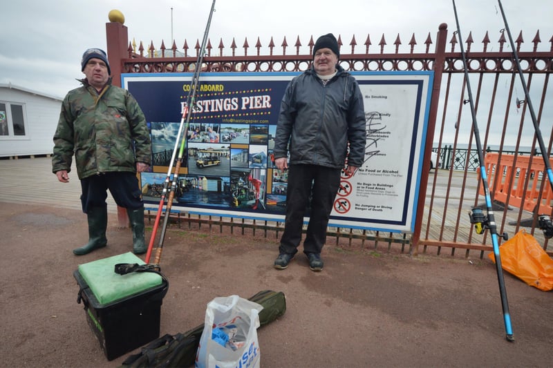 Hastings Pier reopens on April 12 2021.

Fishermen waiting for the pier to reopen at 12.00. SUS-211204-151039001