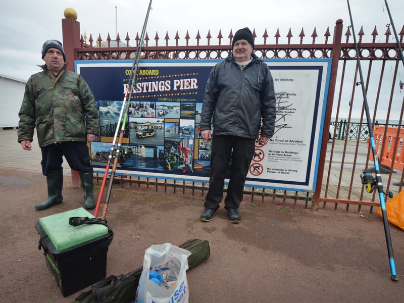 Hastings Pier reopens on April 12 2021.
Fishermen waiting for the pier to reopen at 12.00. SUS-211204-151039001