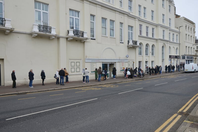 Debenhams in Hastings reopens on April 12 2021 for its closing down sale.

Queue pictured in Havelock Road SUS-211204-150234001