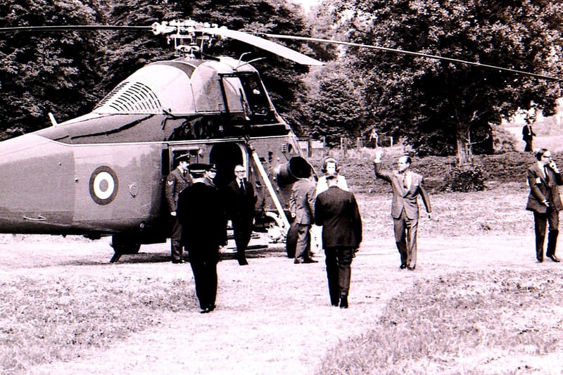 Prince Philip arrives by helicopter for his visit to Sleaford in 1975. EMN-210413-100406001