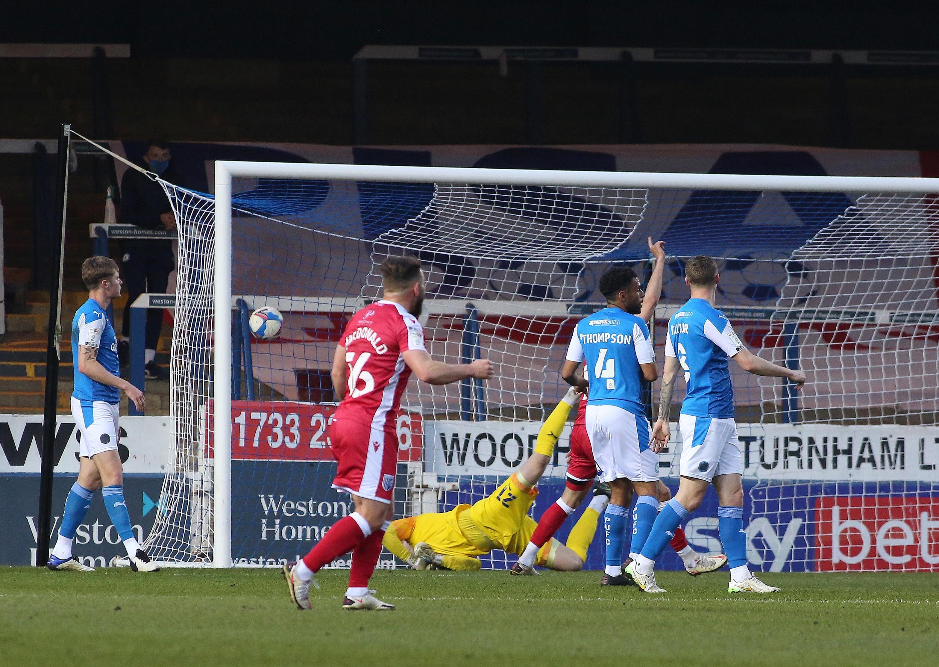 Gillingham open the scoring at Posh. Photo: Joe Dent/theposh.com.