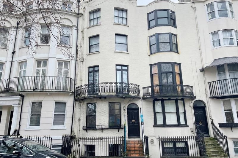 20 Grand Parade, Brighton: A one-bed flat on the first floor of a Regency property with a balcony off from the living room. It is being offered with a leasehold guide price of £170,000 to £180,000
