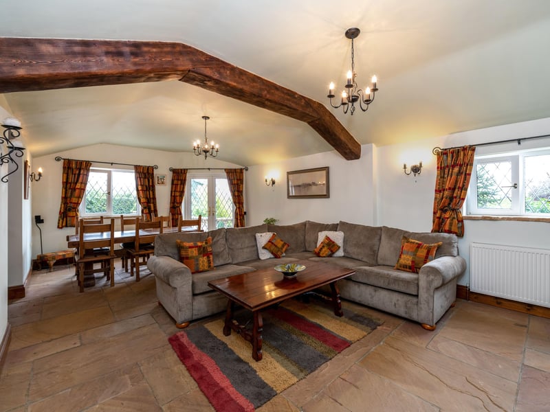 The family dining room, with York stone flooring.