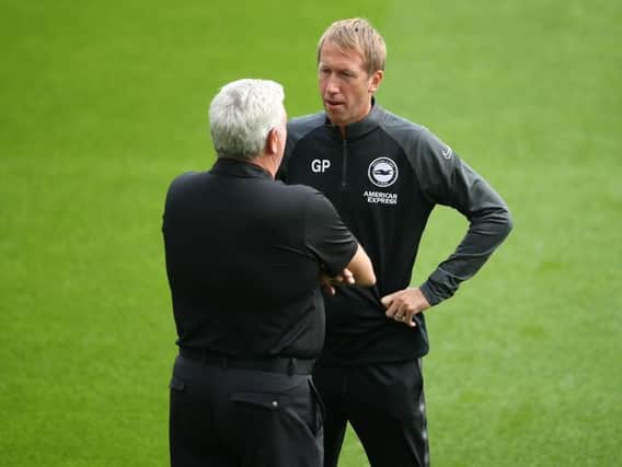 Brighton boss Graham Potter and Steve Bruce of Newcastle continue their battles to remain in the Premier League