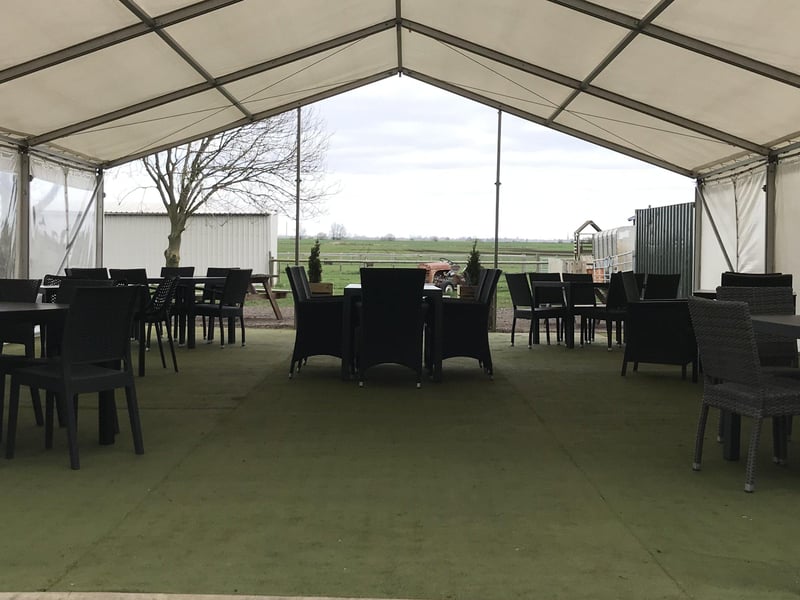 Harvest Barn's marquee.