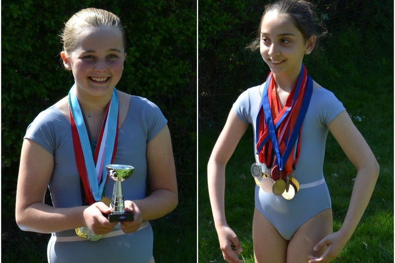 Ten-year-old Emma Steele-Sargent receives her awards, left, and Elisa Stanciu, ten, won 13 medals for her solos