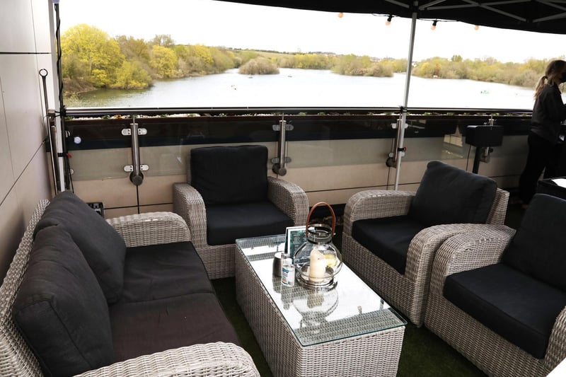 The terrace bar has views over the lake
