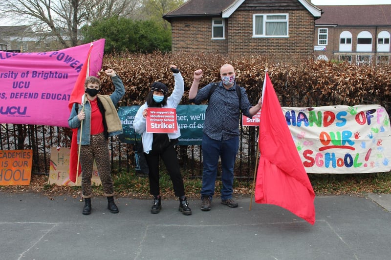 Strike supporters outside Moulsecoomb Primary School