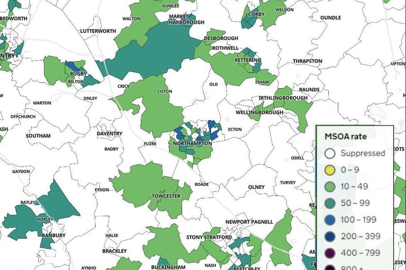 Covid-19 cases have tumbled across the county leaving just a few areas with weekly case rates over 50 per 100,000