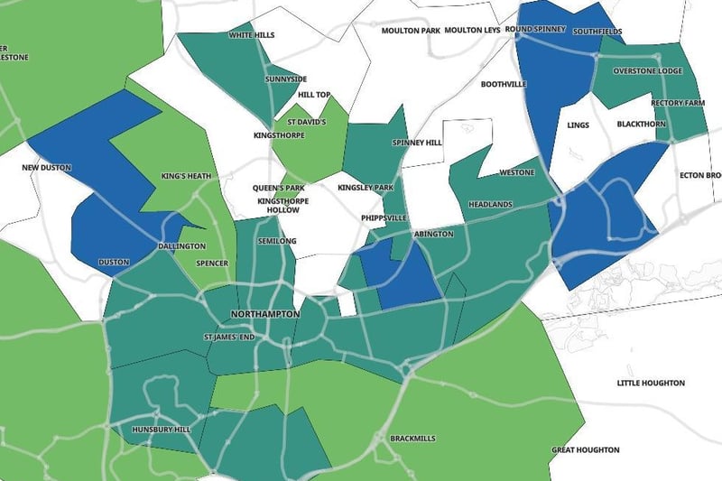 Four areas of Northampton still have weekly case rates over 100 per 100,000 people — Thorplands & Round Spinney, Abington, Little Billing and Lodge Farm