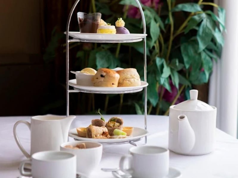 Tuck into this delicious afternoon tea at Whittlebury Hall from May 17. It consists of pear and almond tart, lemon meringue macaroon, vanilla and blueberry madeleine, dark chocolate and gingerbread panacotta, warm fruit and plain scones accompanied by strawberry jam and clotted cream, cucumber and chive cream cheese flat bread, coronation chicken and coriander wrap, cheddar and leek tart, pork, cheese and pickle sausage roll.
