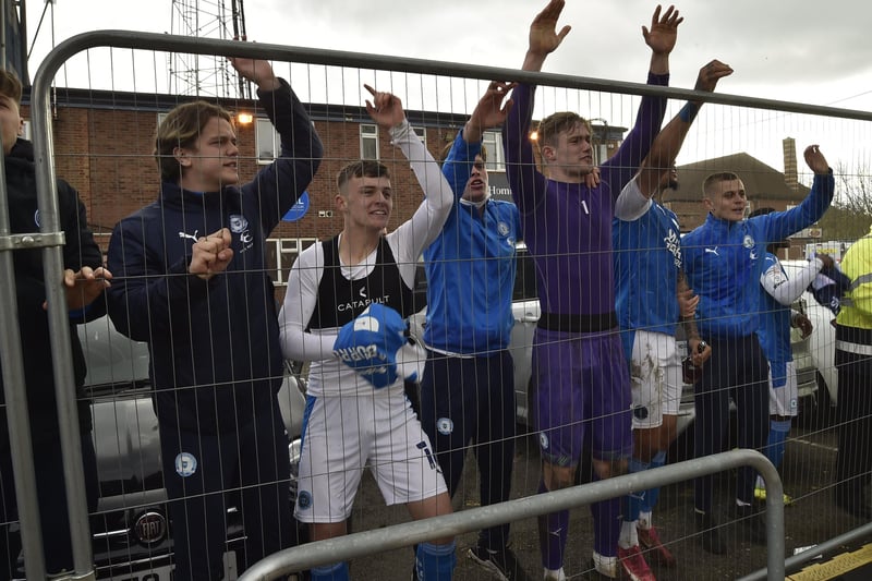 Posh players salute the fans. Photo: David Lowndes.