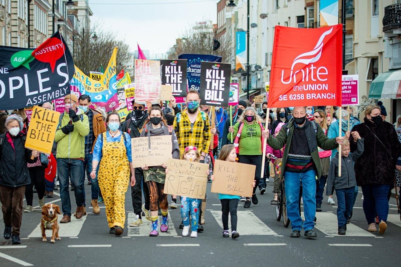 Groups across Eastbourne came together to protest the Bill. SUS-210405-154107001