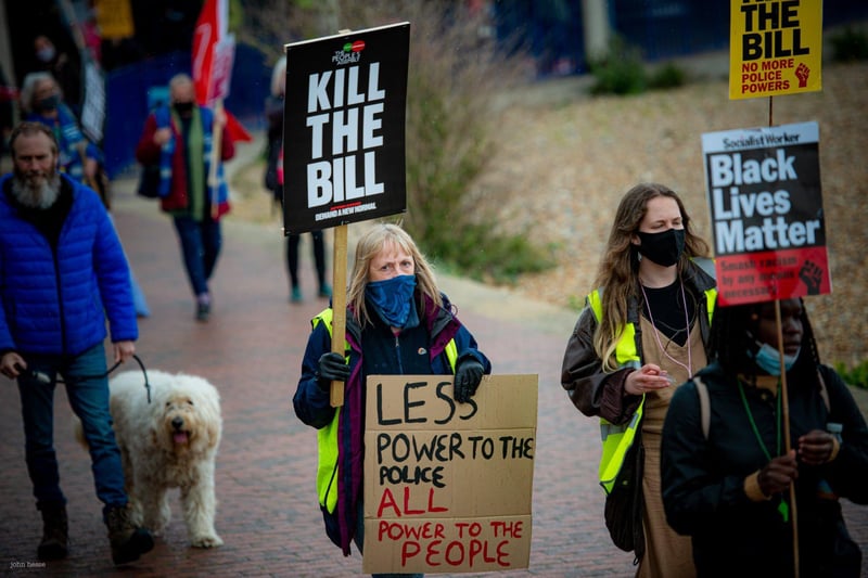Eastbourne's 'Kill the Bill' march on the seafront. SUS-210405-154230001