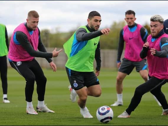 Brighton players in training ahead of Wolves this Saturday