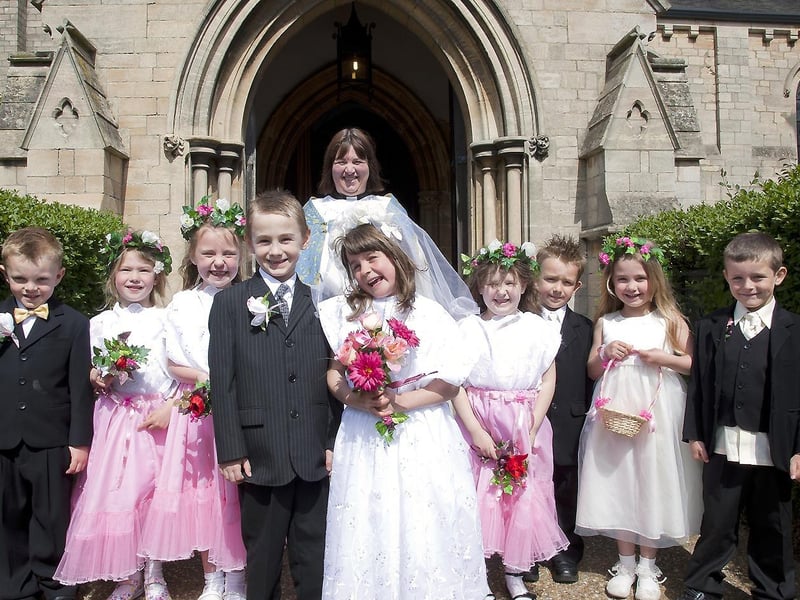 Youngsters at the Richmond School, Skegness, during a
mock-wedding ceremony at St Matthew’s Church, conducted by the Rev Julie Donn. The children were picked up by limousine for the occasion.
