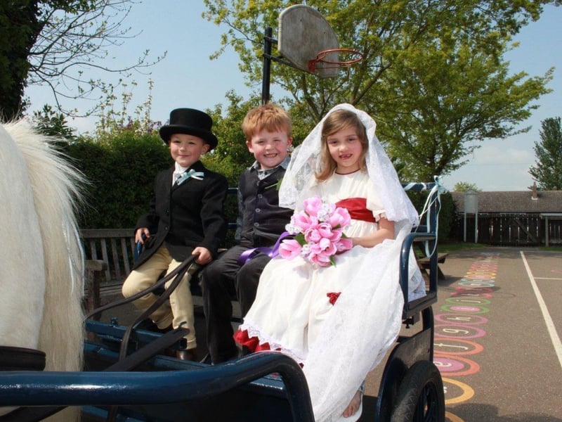 Pupils Katie Clark and Will Vines ‘tied the knot’ at a mock-wedding ceremony at St Helena’s Primary School in Willoughby to mark the marriage of their namesakes.