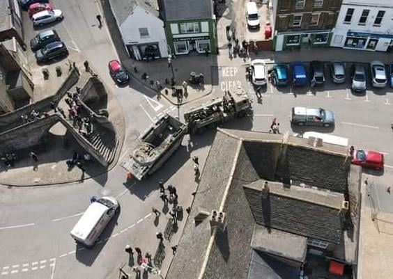 The Buffalo passes Crowland's famous Trinity Bridge en route to its restoration site.