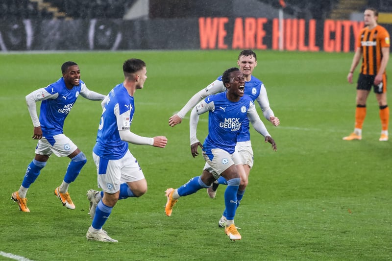 Siriki Dembele is thrilled to have scored the winning goal for Posh at Hull City in October.