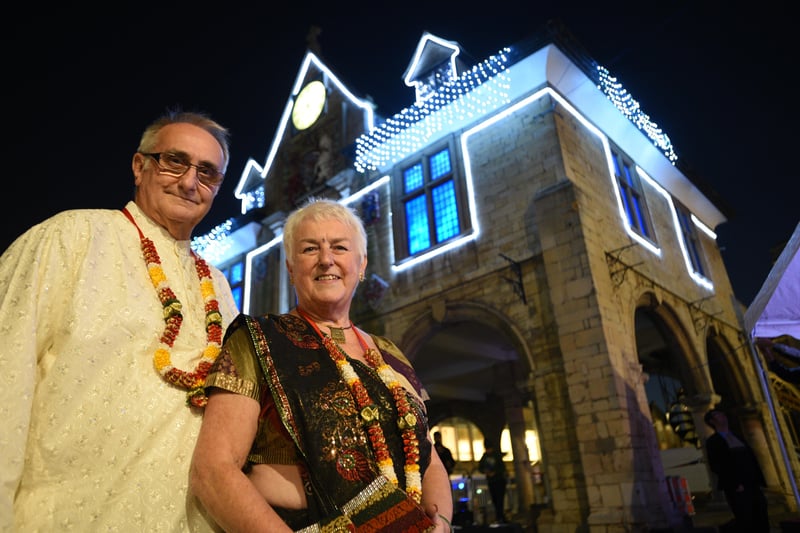 John and Barbar Holdich at Diwali celebrations in Cathedral Square