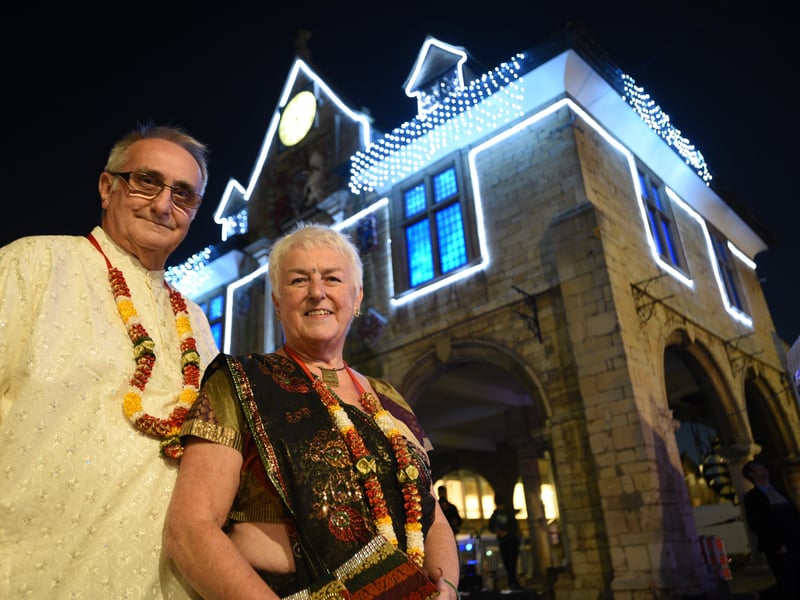 John and Barbar Holdich at Diwali celebrations in Cathedral Square