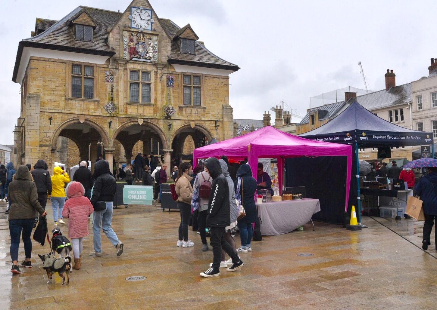 The vegan market in Peterborough city centre today.