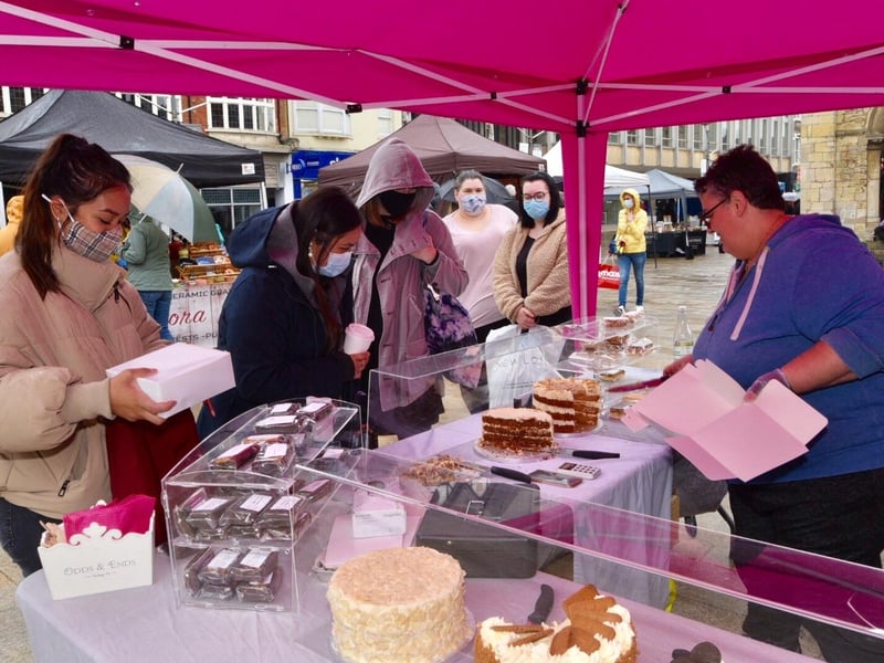 The vegan market in Peterborough city centre today.