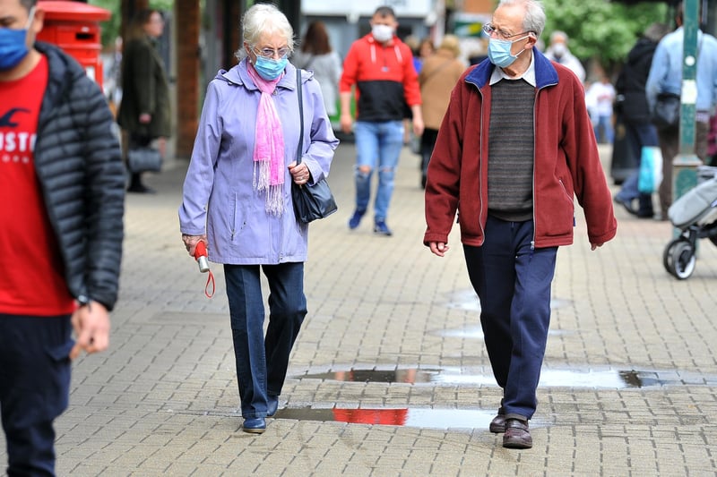 Many people headed to the shopping areas in Burgess Hill this morning. Pic S Robards SR2105171 SUS-210517-165313001