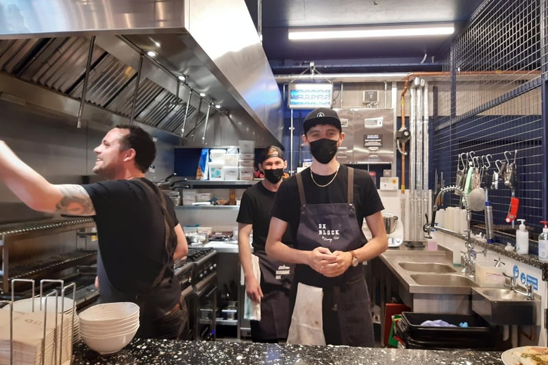 The excellent chefs at Ox Block by Kenny Tutt at Brighton's Shelter Hall, just one of the seven unique kitchens at the venue, now serving customers inside