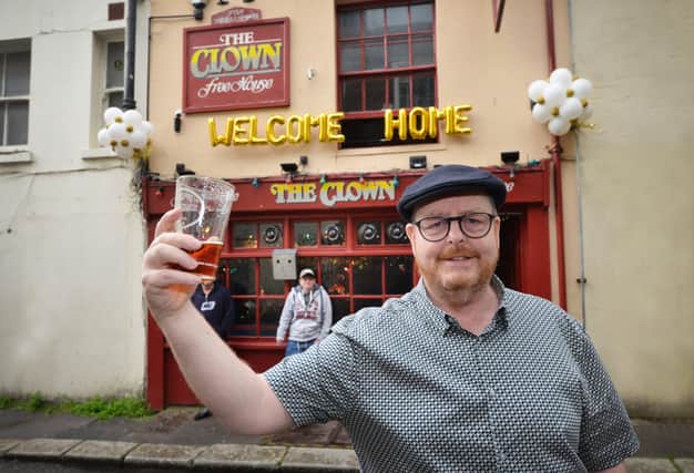 People enjoying being able to meet up inside pubs, cafes and restaurants again after the easing of lockdown restrictions on May 17. Photos taken in Hastings.

The Clown - Landlord Victor Glanville is pictured. SUS-210517-144020001