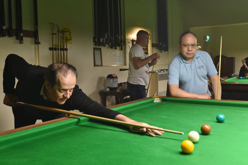 Snooker players at the Peterborough Conservative Club