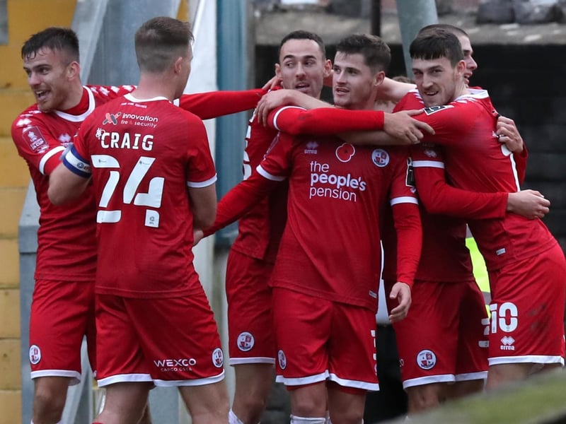 Crawley celebrate a goal against Torquay in the 6-5 FA Cup thriller. Picture courtesy of Crawley Town