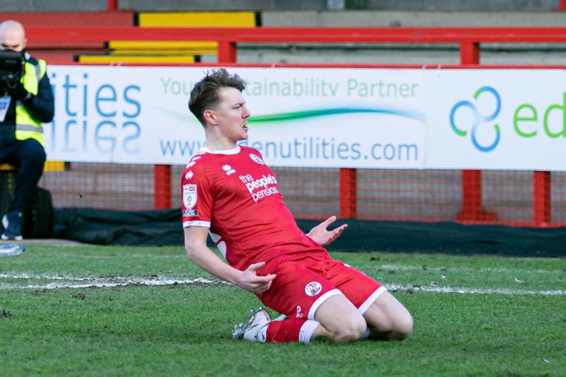 James Tilley celebrates his goal against Mansfield Town