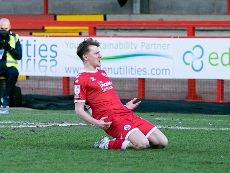 James Tilley celebrates his goal against Mansfield Town