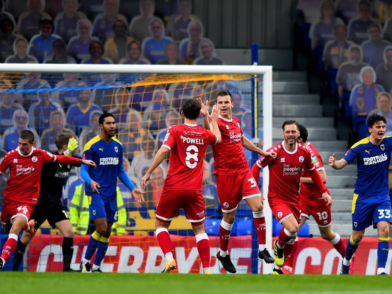 Crawley Town celebrate Max Watters' goal against AFC Wimbledon
