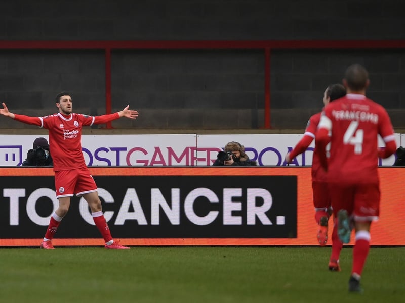 Ashley Nadesan celebrates his goal against Leeds United