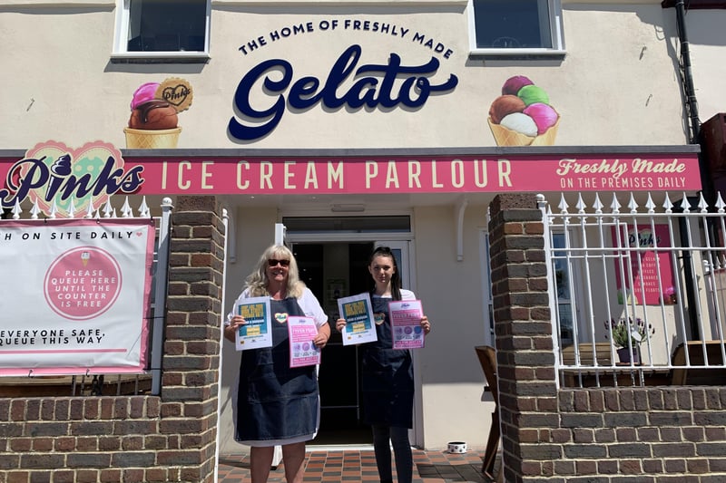 Katie Allston and a member of staff at Pinks Parlour, Waterloo Square, Bognor Regis