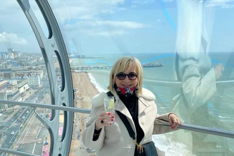 Pyschic Sally Morgan was among the first visitors back onboard the British Airways i360 in Brighton on Monday