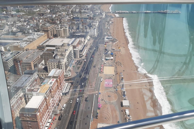 Looking down on Brighton beach with the Palace Pier in view