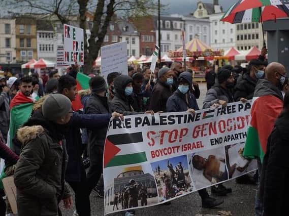 The 'March for Palestine' protest in Northampton town centre today.