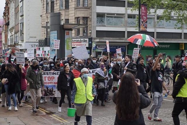 Protesters take to the streets of Northampton to show solidarity with Palestine on Saturday, May 22. Photo: Mantas Kaupas