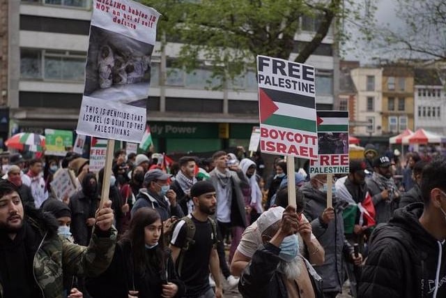 Protesters take to the streets of Northampton to show solidarity with Palestine on Saturday, May 22. Photo: Mantas Kaupas.